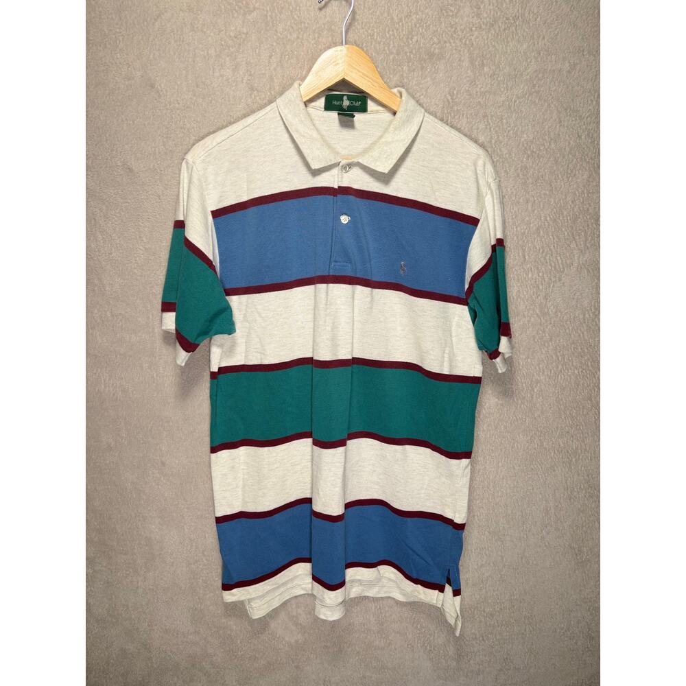 Vintage Hunt Club 100% Cotton Striped Polo Shirt Mens‎ Size Large